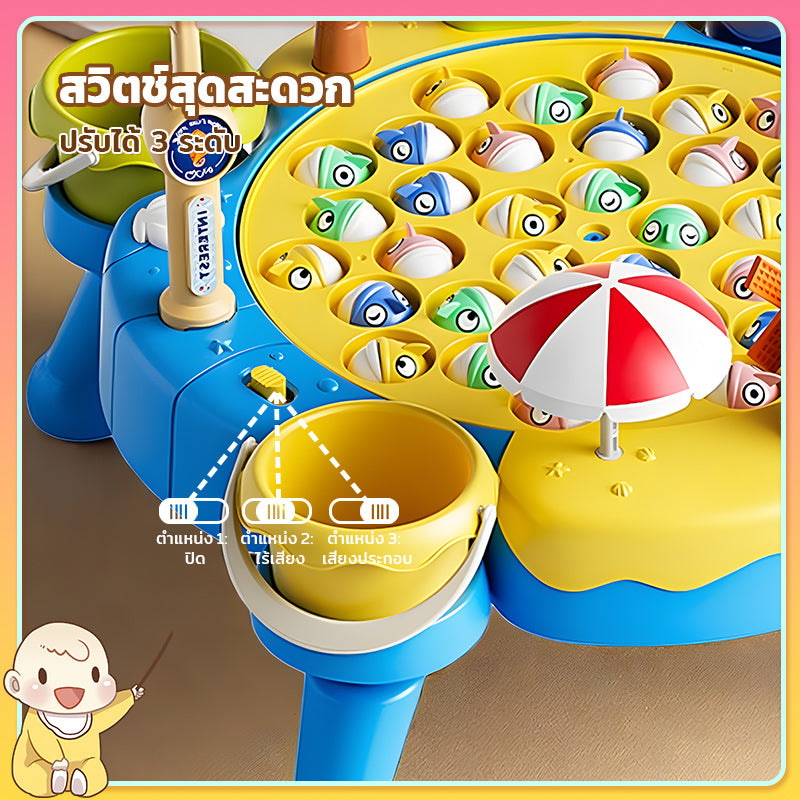 ชิ้นพร้อม USBเกมส์ตกปลา แม่เหล็ก ของเล่นตกปลา ชุดอุปกรณ์ตกปลาแม่เหล็ก มีเสียงเพลง หมุนได้ พร้อมเบ็ด